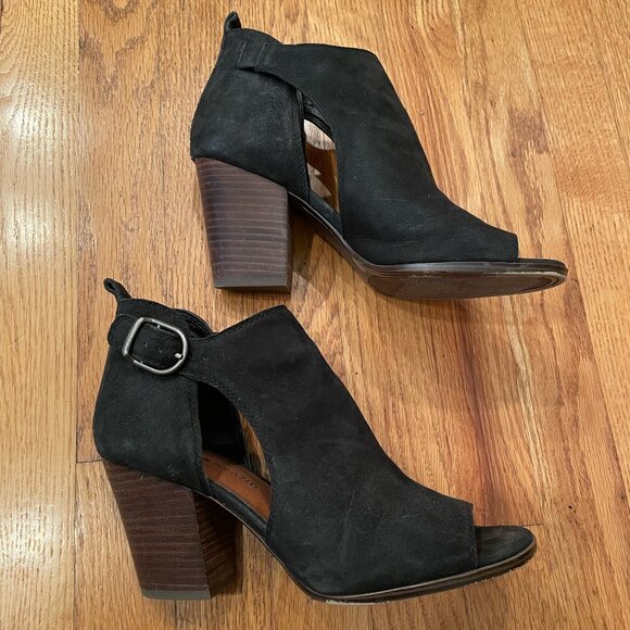 Lucky Brand Black Suede Peep Toe Bootie - Picture 4 of 6